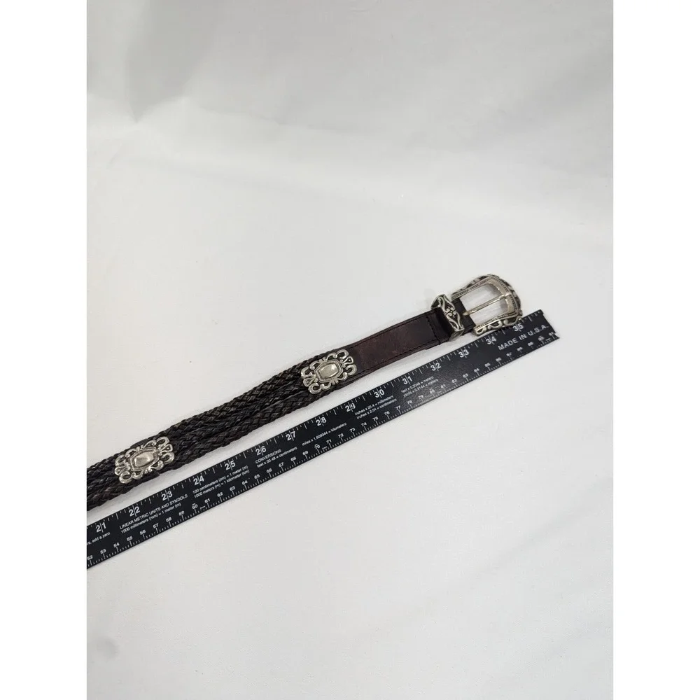 Amiee Lynn‎ Belt Women 32 Braided Leather Brass Buckle Belt Brown Horse Bit